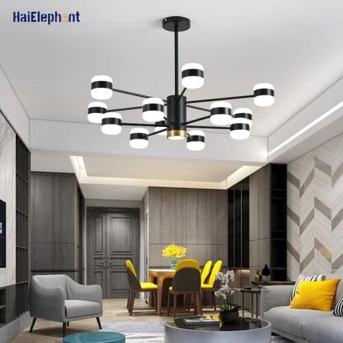 Modern LED Chandelier Lights For Living Room Bedroom Loft Black Gold Height Adjustable Lamps Indoor Decorative Lighting Fixtures