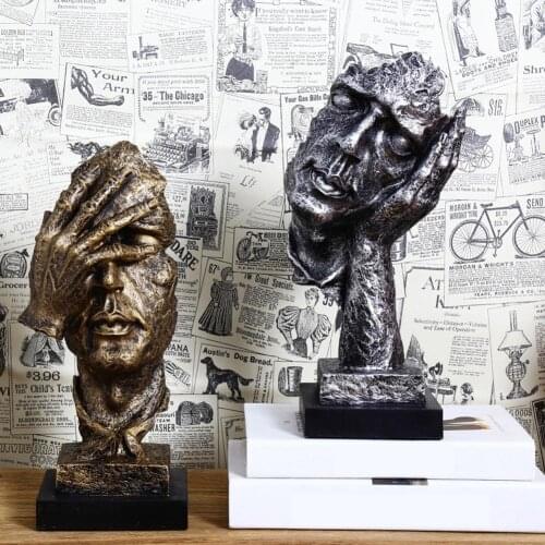 Resin Figurines Silence Is Gold Sculpture Statuette Figurine Craft Office Home Decoration Abstract Craft Modern Art Decoration