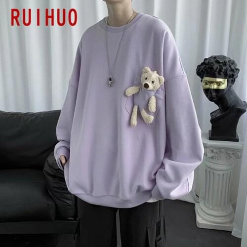 RUIHUO Bear Sweatshirt Men Clothing Harajuku Streetwear Men Vintage Sweatshirt Tracksuit Men Sweatshirts M-2XL 2021 Spring