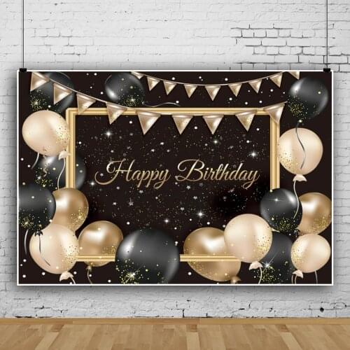 Vinyl Backdrop For Photography Black Gold Balloon Birthday Star Party Flags Customized Poster Portrait Photographic Background