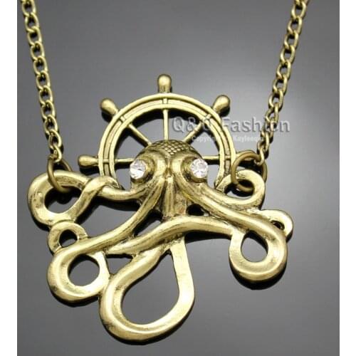 Vintage Argonaut Kraken Cthulhu Octopus Rudder Steampunk Chain Necklace Goth Jewelry New