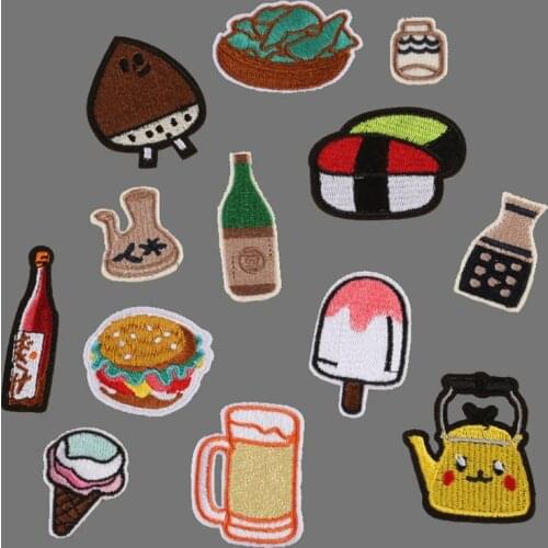 Ice Cream Parches Embroidered Iron on Patches for Clothing DIY Stripes Clothes Food Teacup Stickers Custom Hamburgers Decor