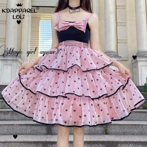 Japanese Soft Girls Lolita JSK Dresses Sweet Women High Waist Bow Layered Ruffles Sleeveless Straps Midi Length Party Summer New