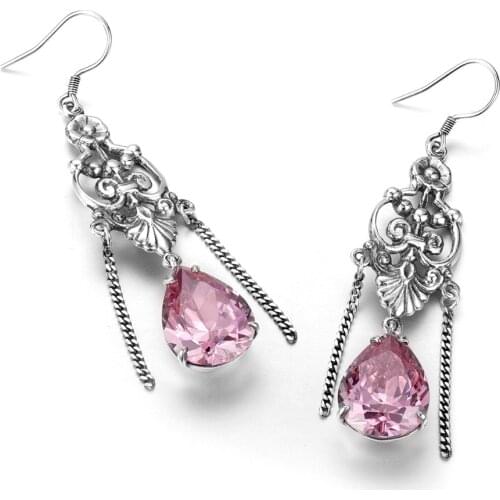 Top Jewelry Real 925 Sterling Silver Long Earrrings Peacock Tail Princess Creative Graphics Crystal Amethyst Earrring For Women