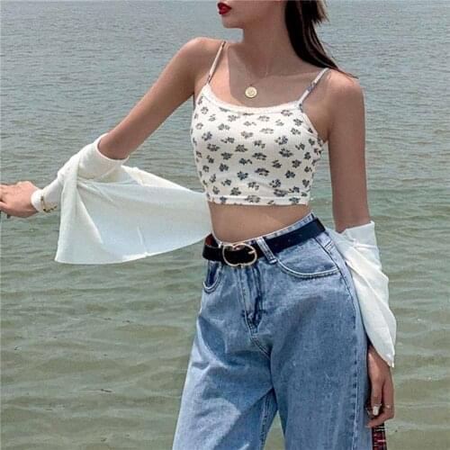 2020 e-girl Spaghetti strap floral graphic short tops Y2K fashion backless print Camis top Chic summer cute Fashion Trend