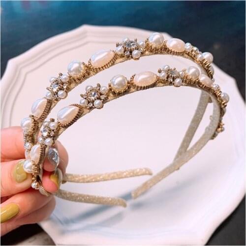 Women Hair Hoops Rhinestone Pearls Headband Rhinestone Princess Hairband Girls Dance Party Sexy Boutique Hair Accessories