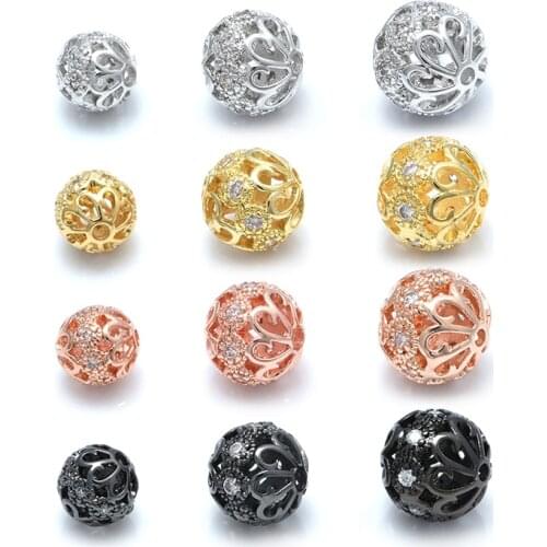 1PCS 8mm 10mm 12mm Copper Beads Wholesale CZ Gold/Rose Gold Ball Beads Accessories For Needlework Jewelry Making