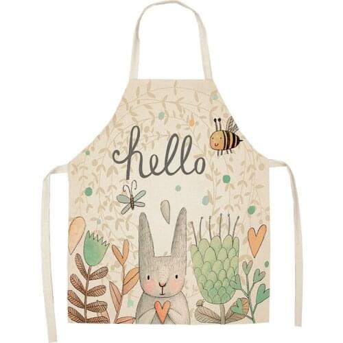 1 Pcs Cartoon Rabbits Pattern Kitchen Aprons for Woman Home Cotton Linen Apron Sleeveless Cooking Apron Baking Cleaning Tools