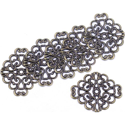 10Pcs Pendants Embelishment Flower Lantern Filigree Wraps Cabochon Setting Alloy Antique Bronze Tone Jewelry DIY Finding 37x30mm