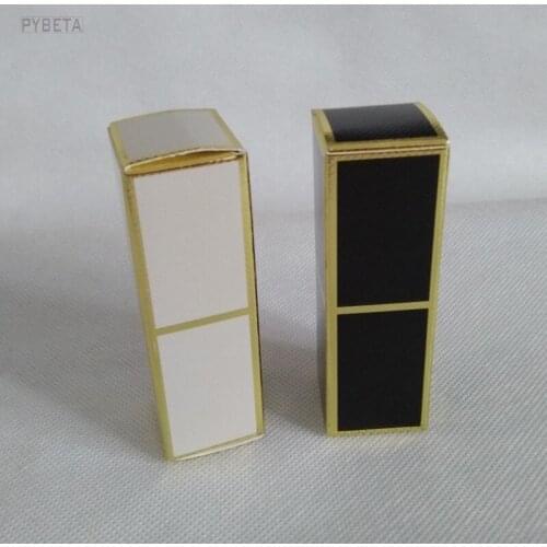 100pcs/lot- 2.5*2.5*7.9cm Gold Line Embossed White Paper Box Black Sample Party Gift Lipstick Packaging Boxes