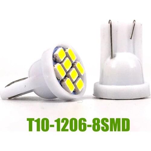 100pcs/lot Truck LED 12V T10 194 168 1206 8 SMD 8 LED white blue Auto light Bulbs Instrument Light Indicator Lamps Wedge DC12v