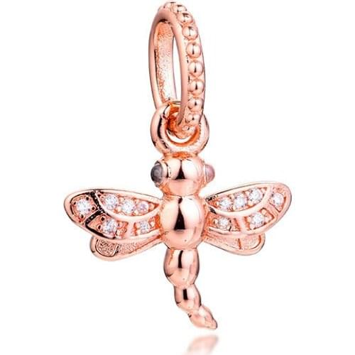 2020 Sparkling Dragonfly Pendant DIY Rose Golden Jewellery Fit Charm Bracelet Femme Pave Stones Crystal Beads for Jewelry Making