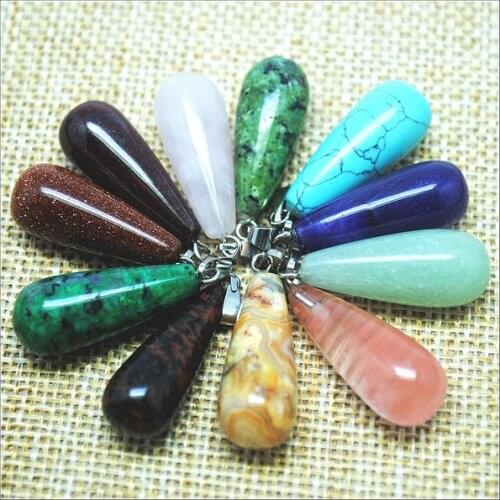 5pcs nature gem stone tear drop waterpendants jadee rose quartzz opal glass jewelry findings natural semi precious stone 11x25mm