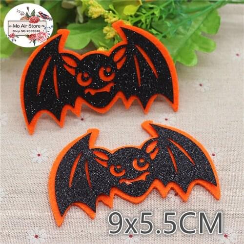 9x5.5CM 5pcs Non-woven patches Halloween shiny bat Felt Appliques for clothes Sewing Supplies diy craft ornament