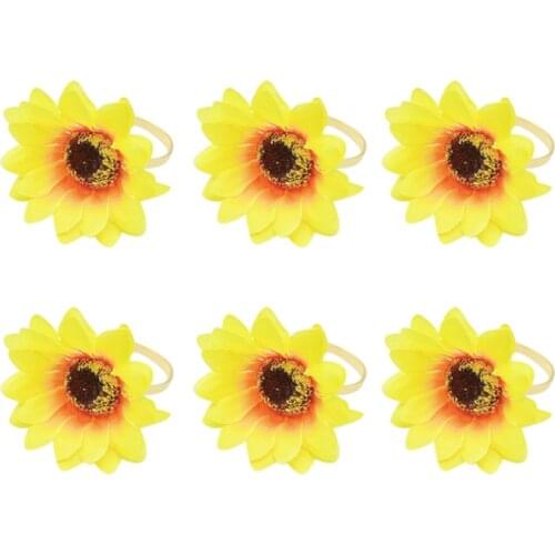 6Pcs Sunflower Pattern Wedding Napkin Rings Table Decoration Family Gatherings Everyday Use Napkin Buckle Holder