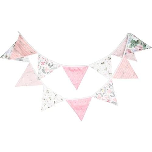 12 Flags 3.2m Cotton Fabric Banners Pennant Bunting Triangular Flags Party Decor for Weddings Birthday Parties Baptisms Barbecue