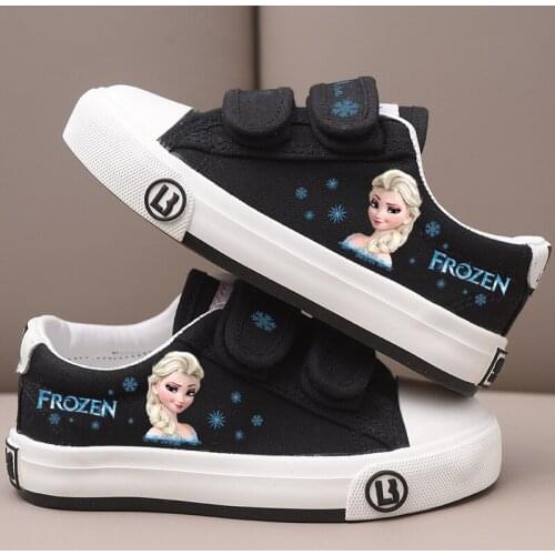 Disney Princess Girls Frozen Canvas White Shoes Kids Elsa Anna Sports Sneakers Princess Cartoon Beauty Kids Shoes For Kids Gift