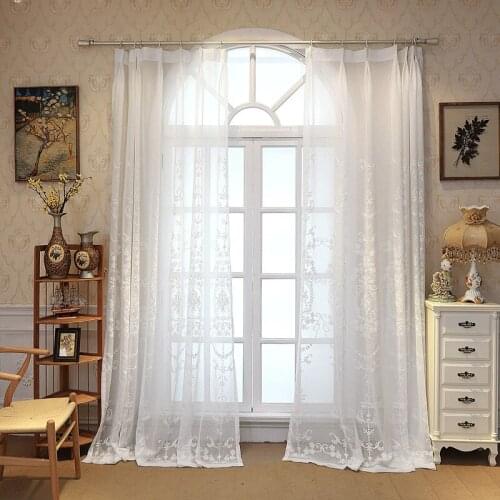 White Embroidery Curtains For Living Room Luxury Tulle Decoration Windows Treatment Sheer Voile Drapes Curtains