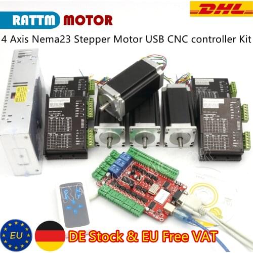 USA/EU Free Delivery! 4 Axis CNC kit Nema 23 Stepper Motor(Dual Shaft) 425oz-in 3A & Motor Driver 40V 4A &Power supply RATTM