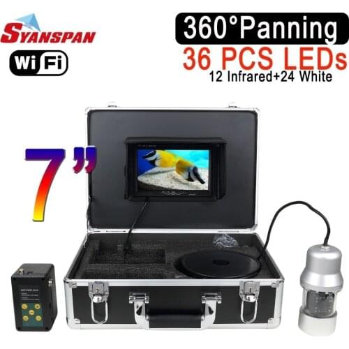 SYANSPAN Wireless WiFi Fish Finder 7"LCD Monitor Video Camera 1000TVL Underwater Ice Fishing Finder 36 LEDs 360 Degree Rotating
