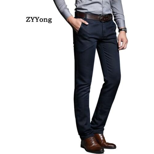 Spring and Autumn New Mens Slim Casual Pants Office Fashion Business Stretch Trousers Male Brand Pant Large Size Black Blue