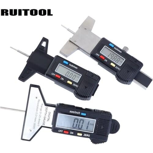 Digital Depth Gauge 0-25.4mm/0.01mm Metric/Inch Wheel Tread Depth Gauge LED Display Caliper 1PC