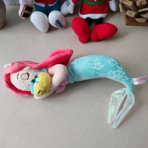 Disney Movie The Little Mermaid Ariel Princess Cradled Flounder Plush Toy Dolls 35cm High Quality Birthday Gifts For Children
