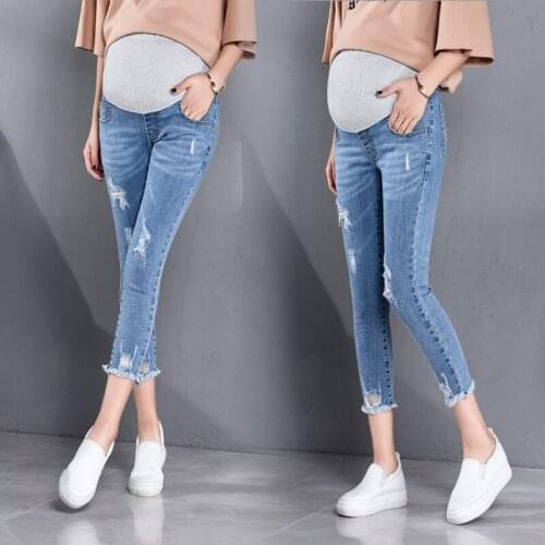 7/10 Length Summer Autumn Fashion Maternity Jeans High Waist Belly Skinny Pencil Pants Clothes for Pregnant Women Pregnancy