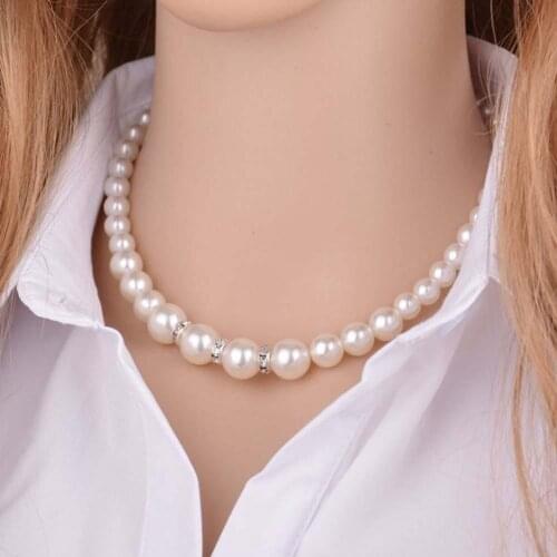 Elegant Women Faux Pearl Necklace Hook Earrings Bracelet Wedding Jewelry Three Piece Set
