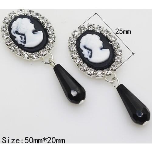 Hot Sale 10pc 50*20MM Charm Beauty Avatar Button Resin Wedding Rhinestone Button Clothingn Metal DIY Hair Flower Craft Supplies