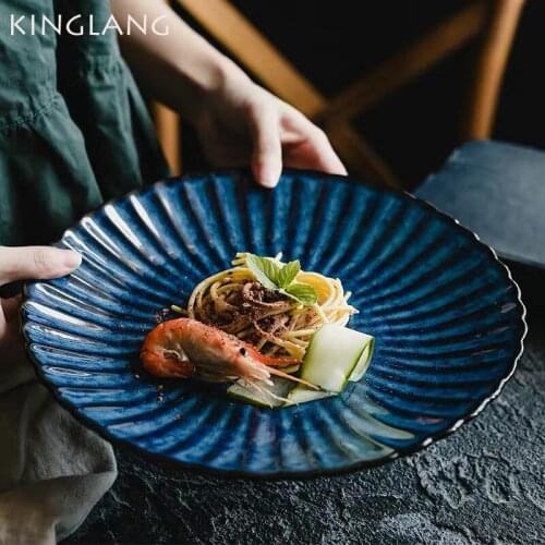 KINGLANG Round Dinner Dish Klin Glaze Plate Ceramic Plate Dinnerware Steak Food Dish