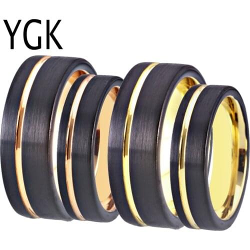 Classic Golden Black Rings,Rose Black Rings Women Mens Tungsten Carbide Jewelry Engagement Wedding Gift Rings Set Drop Shipping