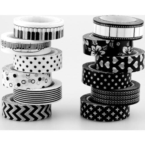 Random 2pc, 15mm*10m Sticky Paper Tape Black designs Printing For Christmas And Halloween Decorative Masking Japanese Washi Tape