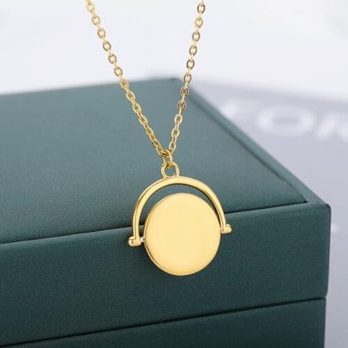 Turner Round Pendant Necklaces For Women Korean Rotatable Street Stainless Steel Couple Pendant Necklace Unisex Jewelry Gift