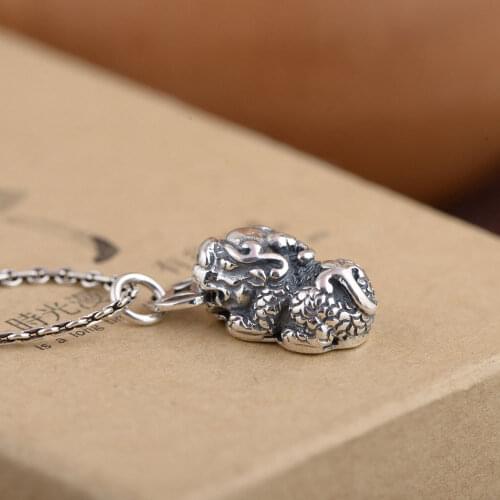 FNJ 925 Silver Pixiu Pendant Vintage Good Luck Animal 100% Pure S925 Solid Thai Silver Pendants for Women Men Jewelry Making