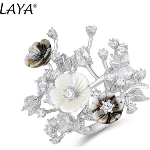 Laya 925 Sterling Silver Summer Hot Style Luxury Jewelry High Quality Zircon Natural Shell Flower Ring For Women 2021 Trend