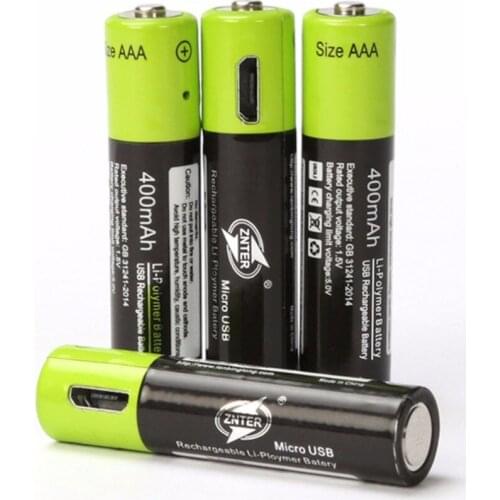 4pcs ZNTER 400mAh AAA Type Lithium Battery Portable AAA type 1.5V 400MAH USB Charging Batteries For Remote Control Battery