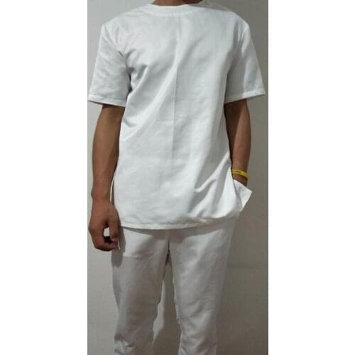 Men African sets shirt with pant fashion pure white mens set male short sleeve tops and pant custom made African clothing