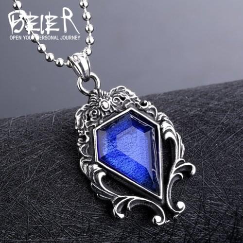 Beier new store 316L stainless steel Pendant Necklace men women magic mirror blue stone fashion Jewelry LLBP8-141P