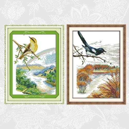 The bird on branch Cross-stitch Count Print Canvas Embroidery Handmade Accessories Needlework 14ct 11ct Aida Cross Stitch kits