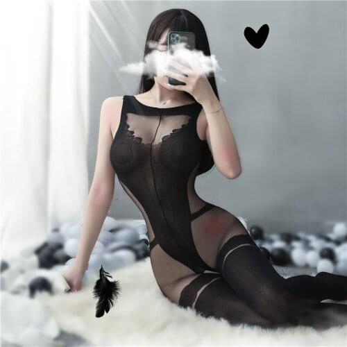 NIKOANA Sexy Lingerie Women Deep V Pantyhose Hot Erotic Sexy Black Tights Hollow Underwear Halter Open Bra Transparent Lingerie