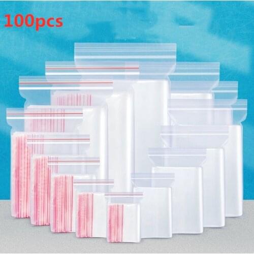 100pcs Zip Lock Ziplock Bags Clear Food Storage Package Small Jewelry Packing Reclosable Vacuum Home Storage Bag Thick Fresh bag