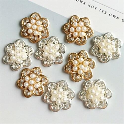 Pearl Belt Drill Six Leaf Petal Flower Buckle Flat Brooch Diy Hand Hair Ornament Pendant Case Bag Shoes Mobile Phone Jewelry