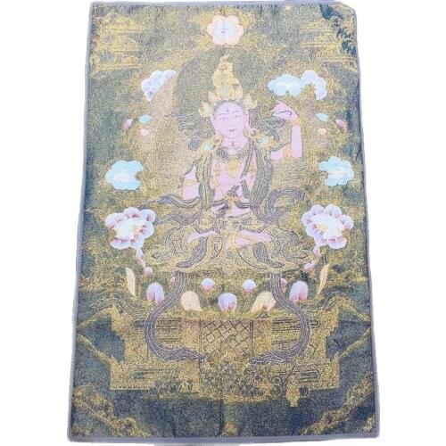 Tibet Nepal Thangka portrait brocade painting silk religion Thangka embroidery figure three faces