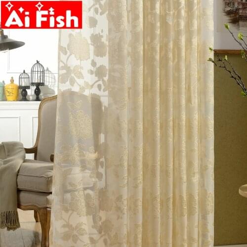 Luxury Gold Burnt Flower Gauze Tulle Curtains for living room Comfortable Jacquard Window Screen Sheer Bedroom Drapes MY254#5