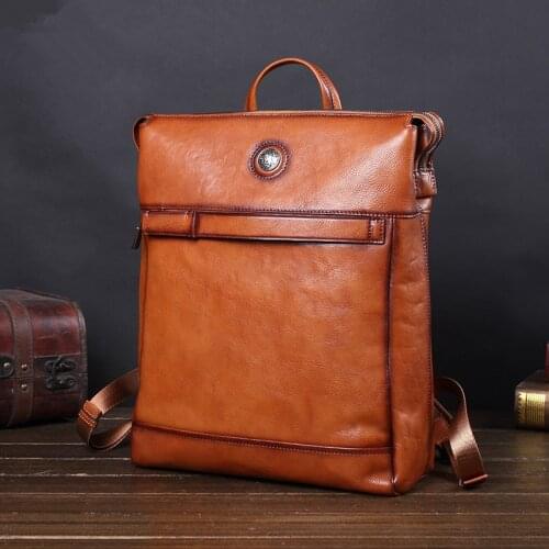 Cowhide backpack Men leather backpack fashion large laptop bag outdoor travel bag Japan South Korea large capacity mens bag