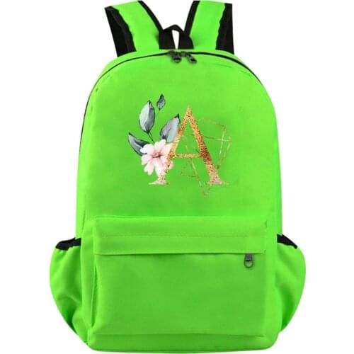 26 English Letters Backpack Bags For Women Backpack Shoulders package Satchel Student Backpacks Casual Laptop Mochilas Green