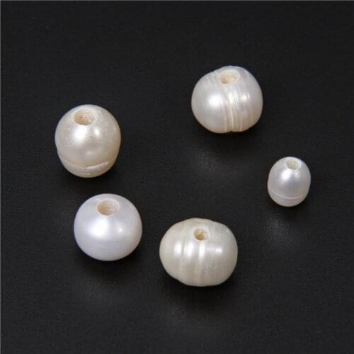 Big Hole Natural AA Freshwater Pearls White Near Round Loose Pearl Spacer Beads For DIY Jewelry Making Beading Finding 10Pcs/lot