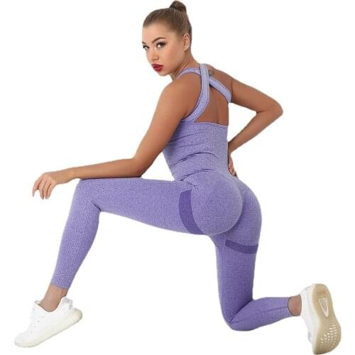 Sexy Yoga Sets One Piece Seamless Gym Sets Padded Yoga Jumpsuit with Pockets Fitness Sports Tracksuits Women Gym Clothing