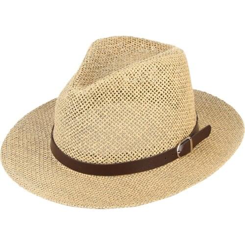 New Fashion Spring Summer Straw Paper Fedora Hat Sun Visor Breathable Panama Hat Jazz Cap With Buckle Leather Band